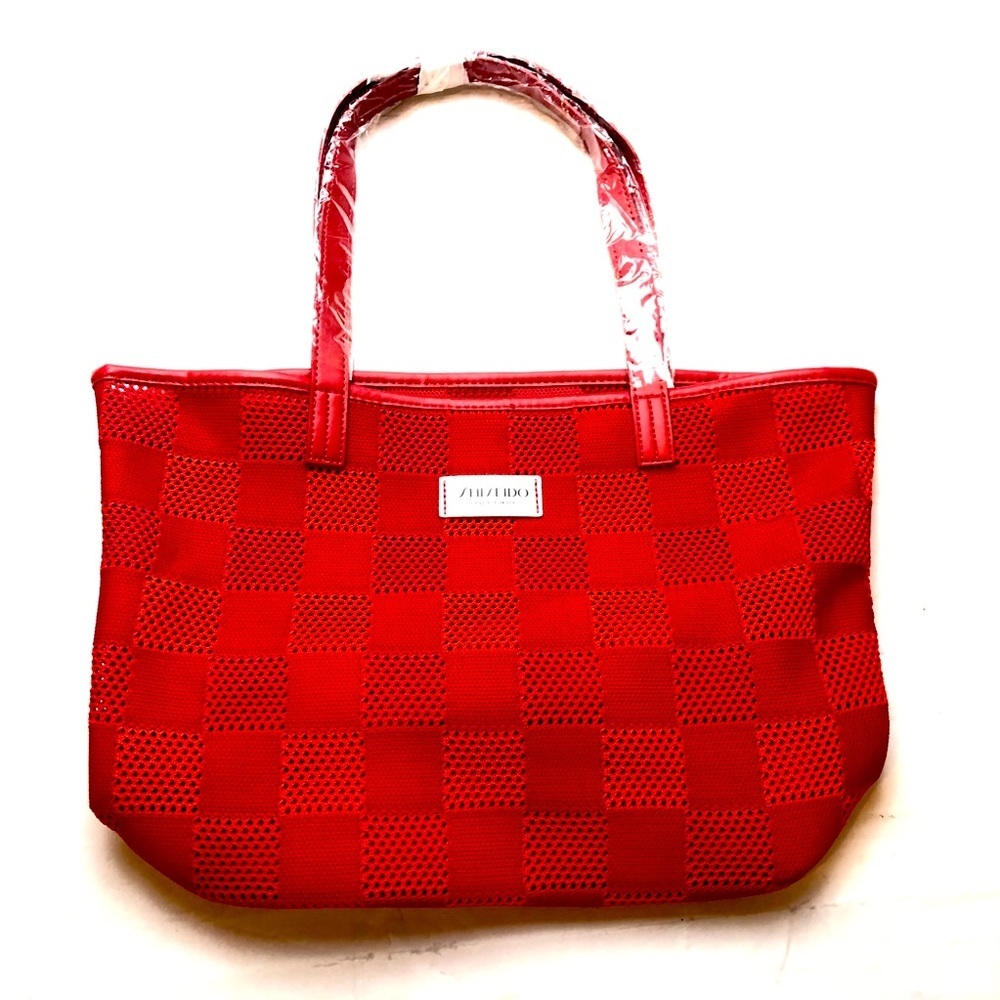 Shiseido Red checkerboard Mesh tote Bag‎ / Purse New! Host Pick!! 👛👛👛